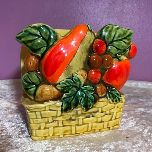 Vintage Lefton Vintage Floral Fruit Basket Napkin Holder Kitchen Retro Decor EUC - Picture 2 of 8